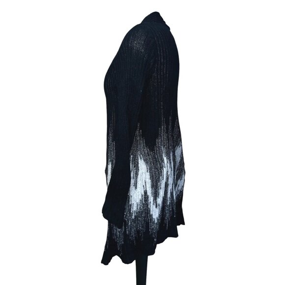 Chicos Black Open Front Cardigan Sweater With Ombre Metallic Detail Sz 1 (Medium - Picture 7 of 9